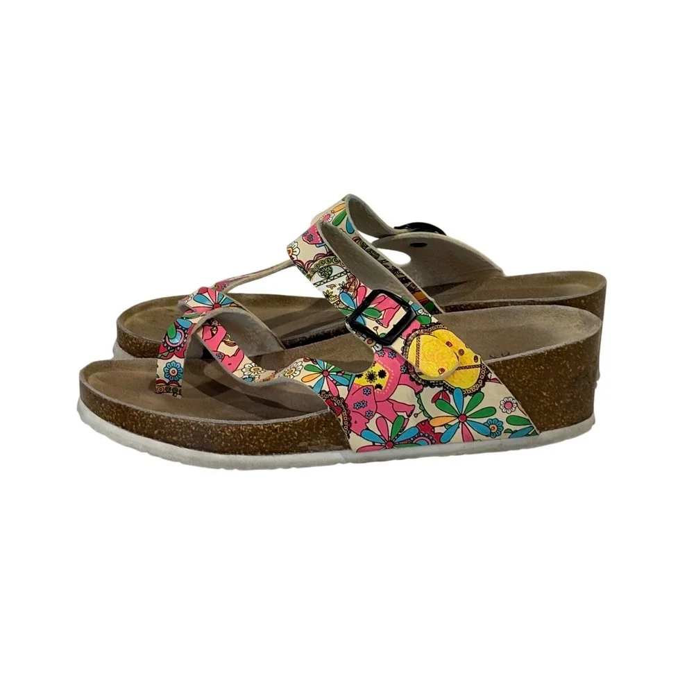 Sanwanli Wedge Sandals Womens‎ 10-10.5 Multicolor Floral Platform Toe Loop